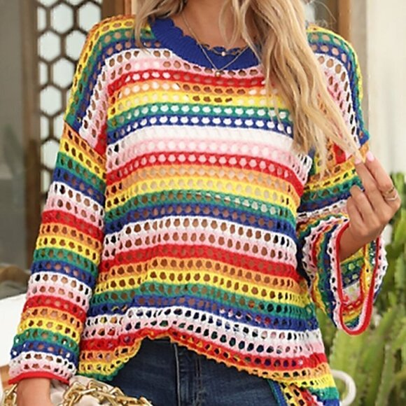 Colorful and Fun Crochet  Sweater Top - Picture 1 of 5